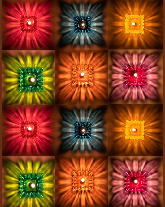 Colourful 3D Reflection Diya For Diwali (12 Pcs)